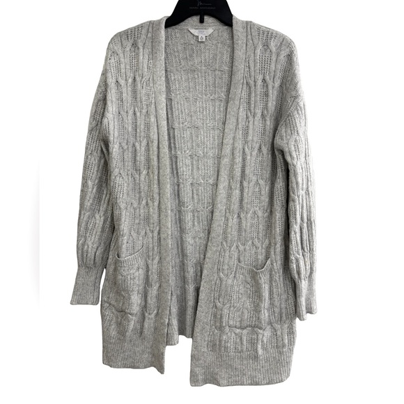 Grey cable knit open front sweater with pockets, Small 4/6 - Picture 3 of 7